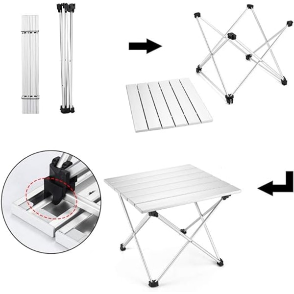 Fällbart campingbord i silveraluminium, bärbart och hopfällbart