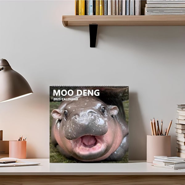 2025 Moo Deng -kalenteri, 2025 Moo Deng -kääpiövirtaheva ripustettava kuukausittainen seinäkalenteri, Moo Deng -fanimäinen virtaheva seinäkalenteri