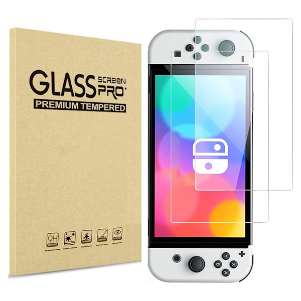 Näytönsuojus Nintendo Switch OLED:lle (2 kpl) sinisen ja violetin valon suojauksella, 9H korkea kovuus HD
