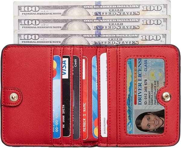 Dames Rfid-blokkerende, kleine, compacte, luxe, leren portemonnee