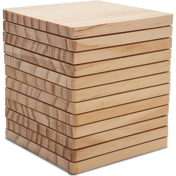 12 Pack Unfinished Wood Coasters, GOH DODD 4 Inch Square Blank Wo