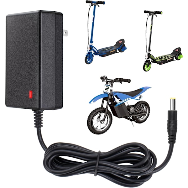 12,6V Lader for Razor Power Core E90 Lader for Elektrisk Scooter Black Label 12,6V Barn Ride On MX125 Dirt Bike