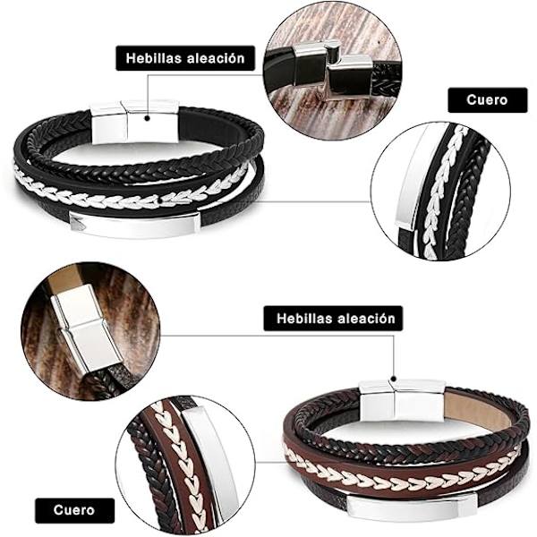 2-pack Mans Armband, Vävda Läderarmband för Män med Magnetiskt Spänne, Parpresenter, Gåva