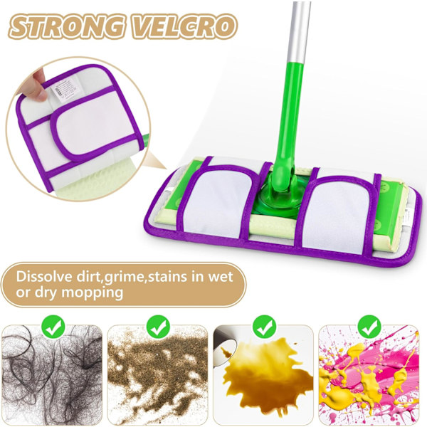 Uudelleenkäytettävät moppipäälliset yhteensopivat Swiffer Sweeper -moppien kanssa (6 kpl) - 12 tuuman pestävät mikrokuitu kosteat tyynyt, violetti