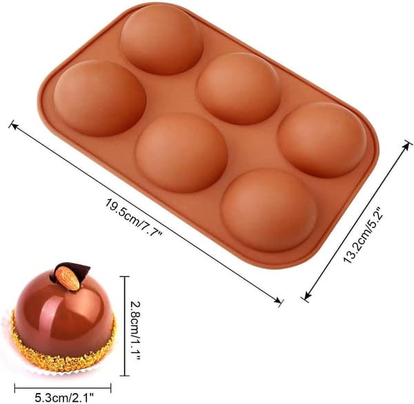6-Huls Halvkugle Silikonform, 3 Pakker Silikonforme til Kager, Pudding, Slik, Chokolade