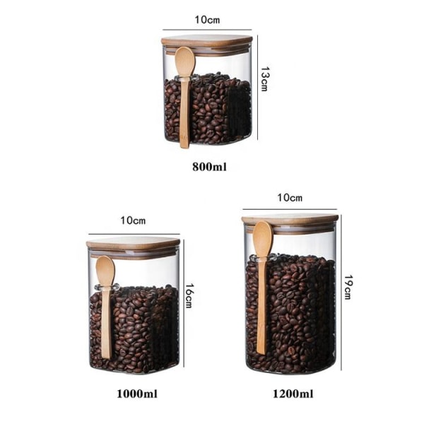 1 kpl (1000 ml) neliömäinen lasisuljettu säilytyssäiliö Kahvisäiliöt,