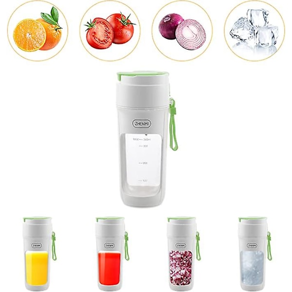 USB-laddningsbar bärbar juicermixer för shakes och smoothies fruktmixer lökhackare rostfri hackare 340 ml 55 W (grön)