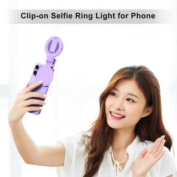 Klips-på Selfie Ringlys til Telefon med Selfie-Spejl 3 Lystilstande 180° Drejelig Bærbar Selfie-Fyldlys Udskiftning