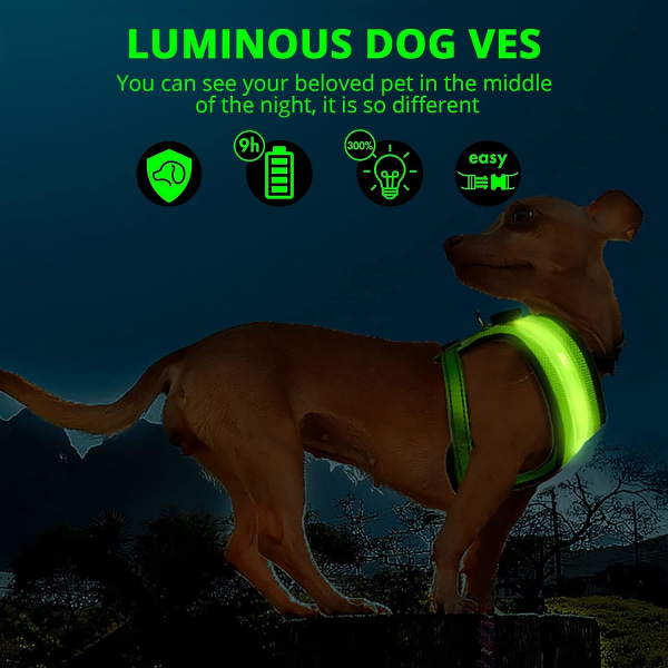 LED Hundeselet, USB Ladbar Hundevest Lysende + Refleks