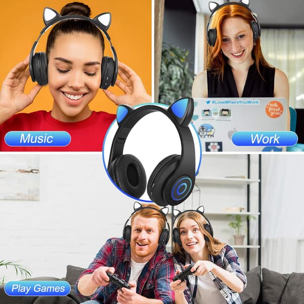 (Svart) Trådlösa Bluetooth-hörlurar för barn, hopfällbara