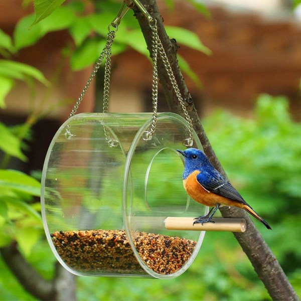 Transparent Acrylic Window Feeder Round Semi-Closed Bird Feeding