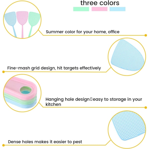 3 stk. Fluesmekker for skadedyrkontroll (Blå, Grønn og Rosa)