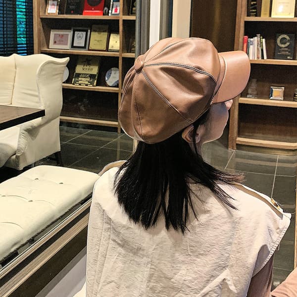 Barnhatt i läder, åttkantig, höst, brittisk trend, koreansk