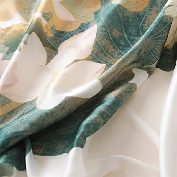 Siden Scarf med Blommor för Kvinnor, Siden Scarf Kvinnor Grön Blomma