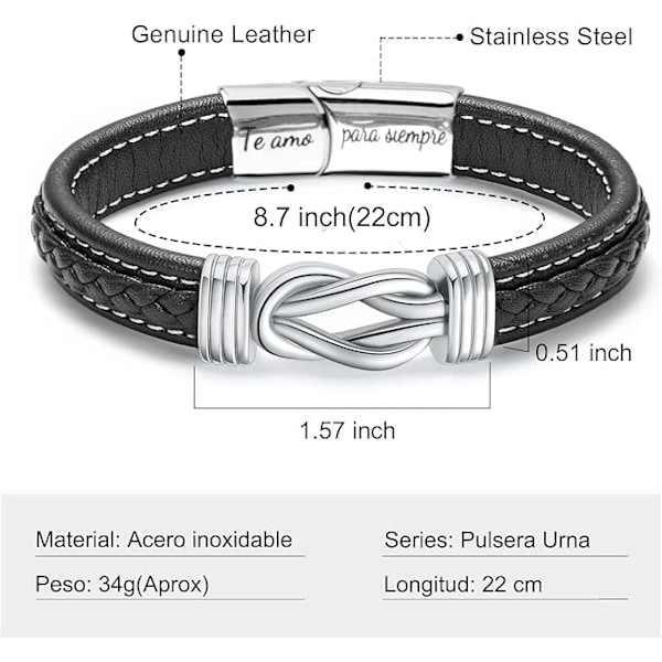 Läderarmband för män i silver, armbandspresenter med gratulationskort \"Jag älskar dig för alltid\", trendigt armband