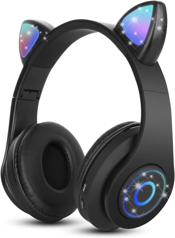 (Svart) Trådlösa Bluetooth-hörlurar för barn, hopfällbara