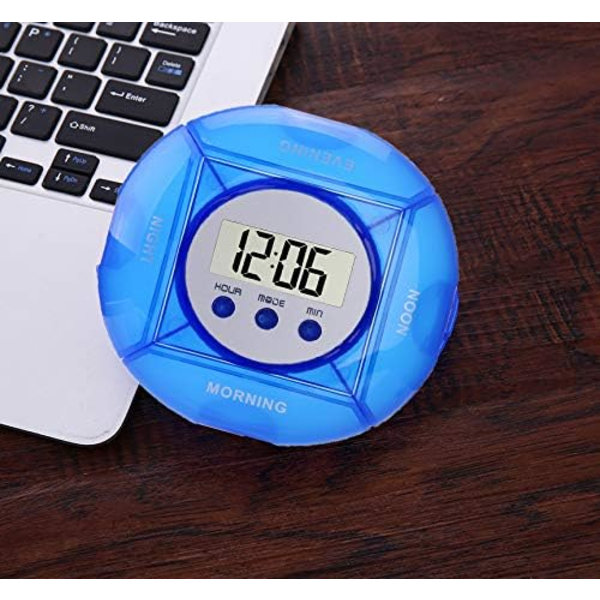 1 stk. (Blå) Pilleboks Timer, Pilleboks med Alarm 5 Alarmure,