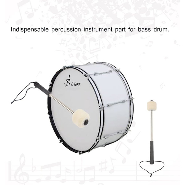 1 trommestikk, ullfilt hode, slaghammer, basstrommeslager