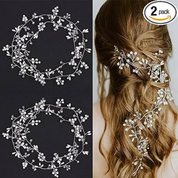 Tshaoun 2-pack Bröllops Rhinestone Hår Smycken, Bröllopspärla Hår