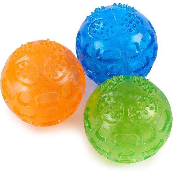 3 Sound Balls for Dogs, Indestructible Bounce, Solid Rubber for