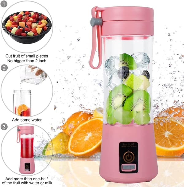 1 stk (Rosa, Seks Blader) Mini Elektrisk Reiseblender USB