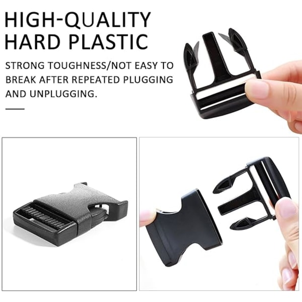 20 stk. 20 mm brede webbing spænder, sorte plastik udskiftning