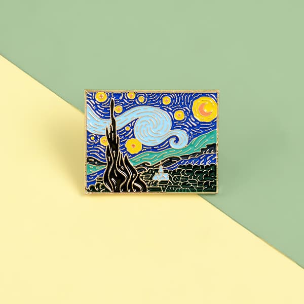 2 stk Van Gogh Stjernehimmel Emalsmalt Lapel-Nål, Multi