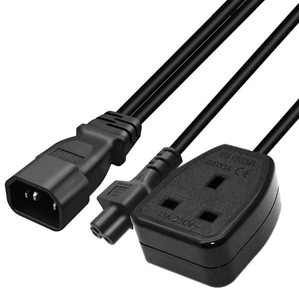 Y-splitter strømkabel C14 til C5+UK13A konnektoradapter ledning strømledning