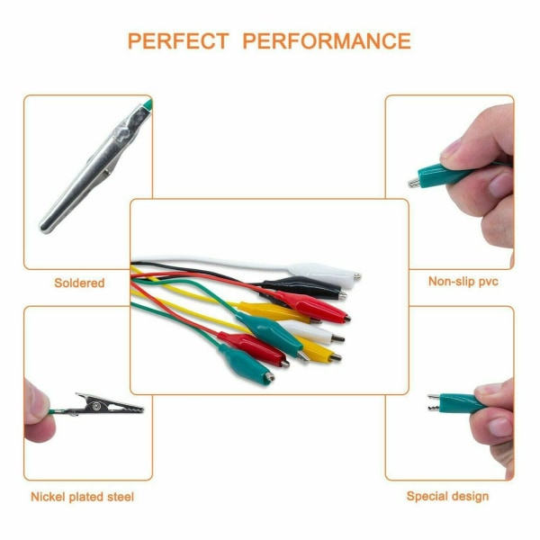 10 stk dobbelt-endte krokodilleklemmer farge testledning jumper
