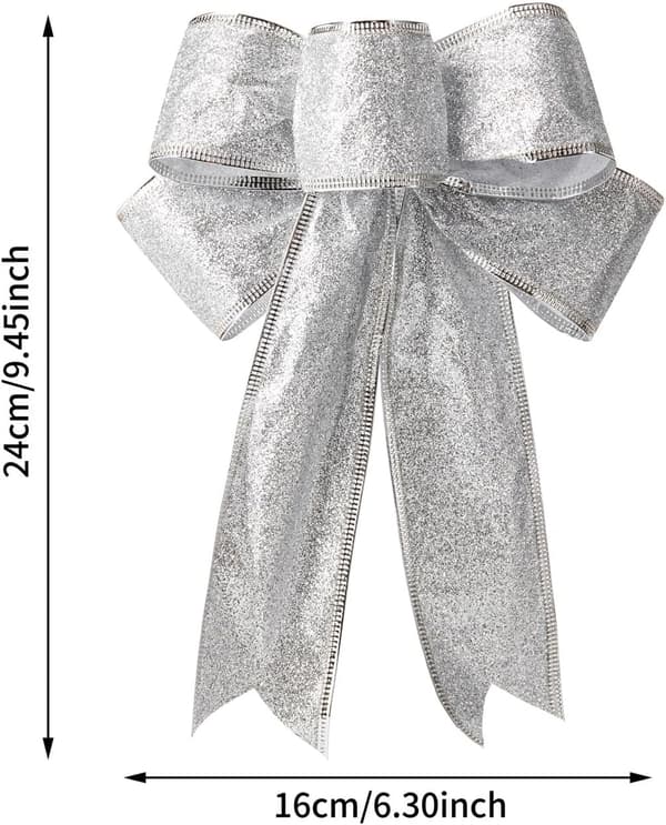 12 Glitter Julebuer - Kransbuer, Trepynt til Juleborddekorasjon (Sølv)