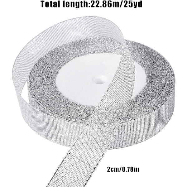 2 stycken 2CM 25 Yard Silverband Presentpapper Dekorativt Band
