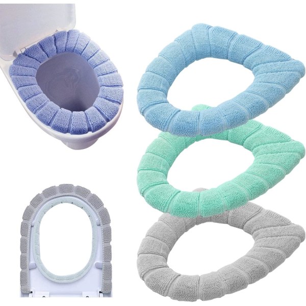 Toalettlock 3-pack Mjukare Tjockare Varmare Stretchbar Tvättad Tyg Toalettlock Skydd (Blå Rosa Brun) (3 st [Blå Grön Grå])