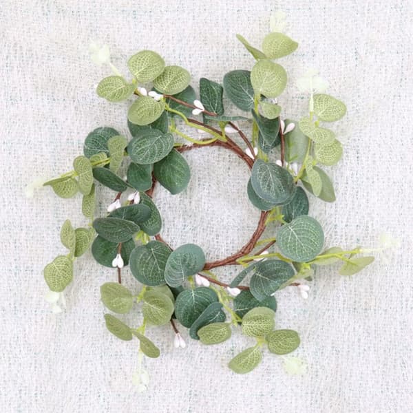 Blomsterkrans 2-delt sett med lysringer, kunstig eukalyptus