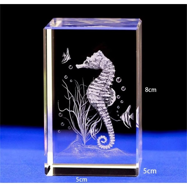 1 Stykke Krystallglass Sjøhest Statuett 3D Lasergravert