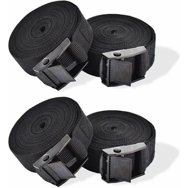 Surringsrem, 4 stk. Ratsjespennerem Låseremmer Rem med strammespenne Fikserem for motorsykkelbil, sykkelstativ Bagasje 2,5 cm x 1 m