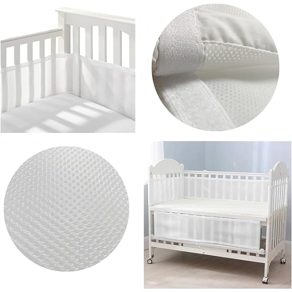 En hvid åndbar mesh 4-sidet bumper, til 4-panel seng