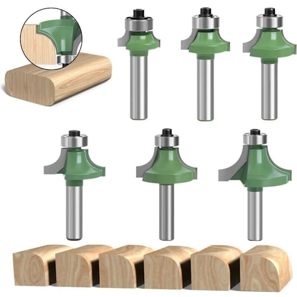 Set med 6 träfräsar 8 mm, kvartfräs med