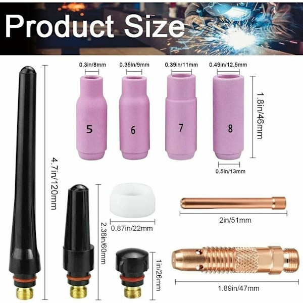 16 stk TIG Collet Kit Keramisk Dysehette TIG Sveisebrenner Gasslinse TIG Collet Body TIG Bakre Hetter Sveisetilbehør for WP - 17/18 / 26 TIG Sveisebrenner，T-Audace