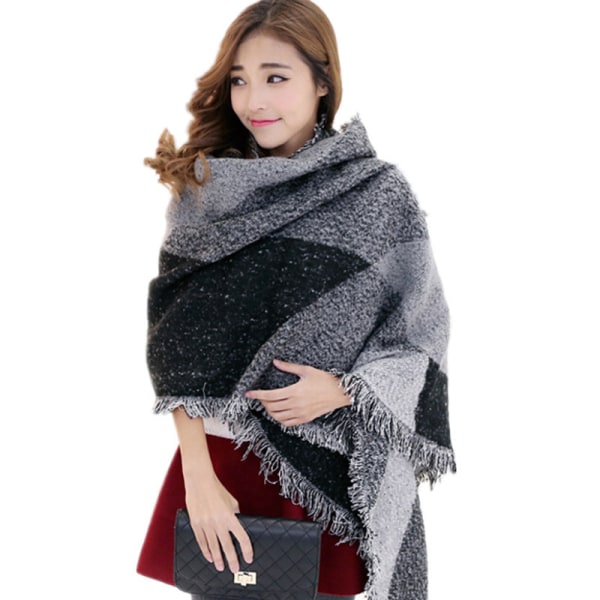 Stor Oversized Sjal til Kvinder, Sjal Kappe Tyk Sjal Patchwork