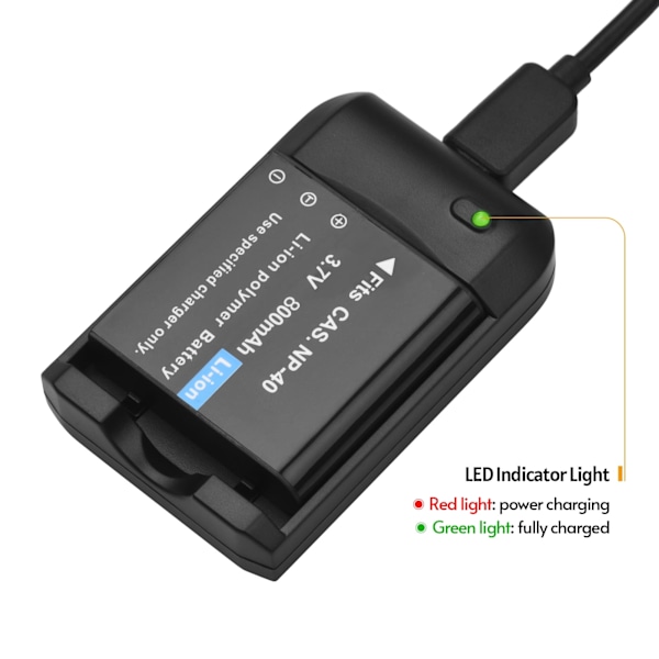 NP-40 batteri med LED-indikatorlys + 2 stk. NP-40 batterier 3,7
