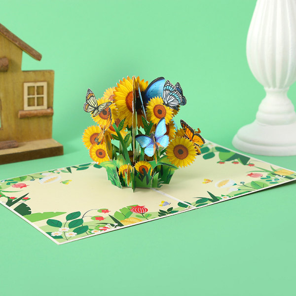 2 kpl Auringonkukka Pop Up -kortteja, Käsintehty 3D Pop Up -tervehdys