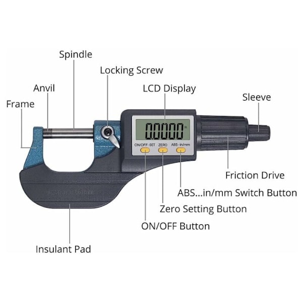 0-25mm LCD Digital Elektronisk Mikrometer Digital Palmer Utomhus M