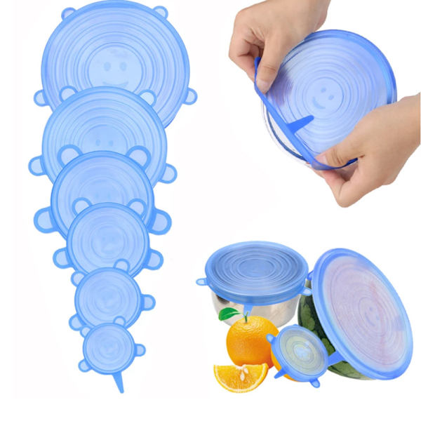 Set med 6 Utbyggbara Multifunktionella Frukt- och Grönsaks Silikonlock