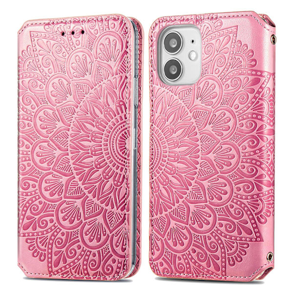 Uurrellinen iPhone 12 Mini Lompakko Kotelo - Vaaleanpunainen