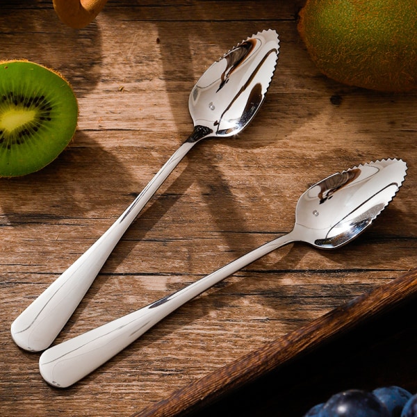 2 stk. sølv rustfrit stål ske med takkede tænder grapefrugt