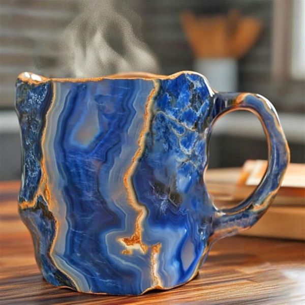 Mineral Krystal Kaffeekop, 2024 Ny Elegant Flerfarvet Mineral Krystal Kop, Mineral Kaffeekop med Kaffe Ske