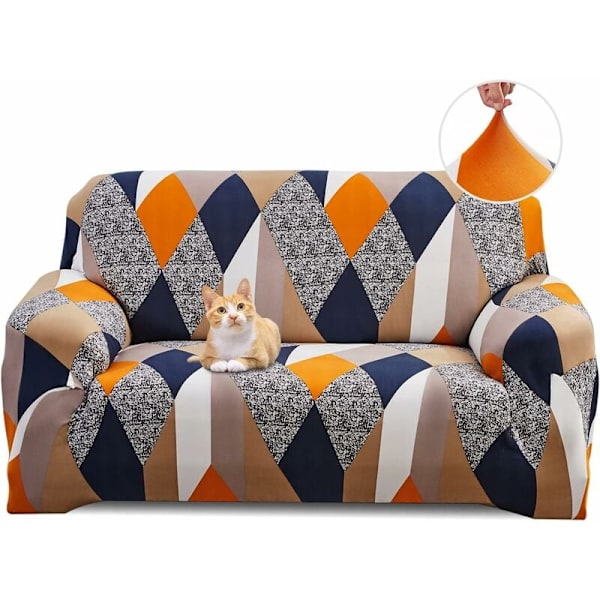 Geometry Orange Stretch Sofa Cover 2 Seater Sofa Cover med Armlæn