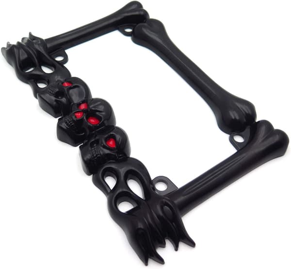 3D SKULL FLAME BONES SORT MOTORCYKEL NUMMERSKILTSRAMME Kompatibel med HARLEY-DAVIDSON Sort