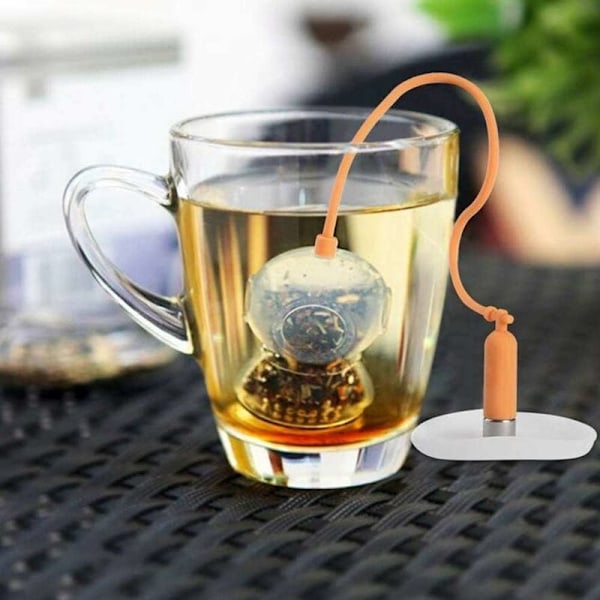 1PC Blå Silikon Teinfuser, Mat Silikon Teinfuser Stempelform Morsomme og Kreative Løs Blad Te Filtre med Finmasket for Stor Kopp