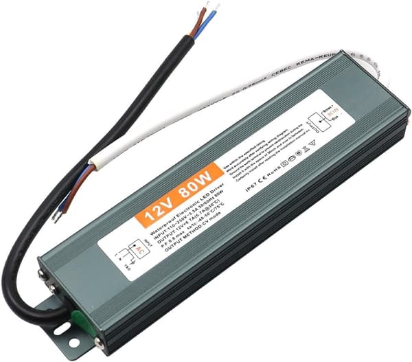 12V 80W LED-transformator, vanntett LED-driver for MR16, GU5.3, MR11 og G4 LED-pærer og striper